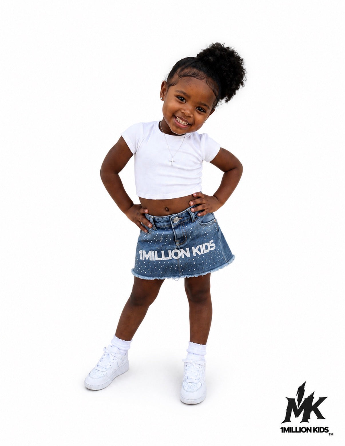 1Million Kids Rhinestone Denim Skirt