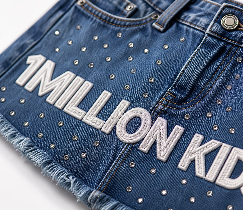 1Million Kids Rhinestone Denim Skirt